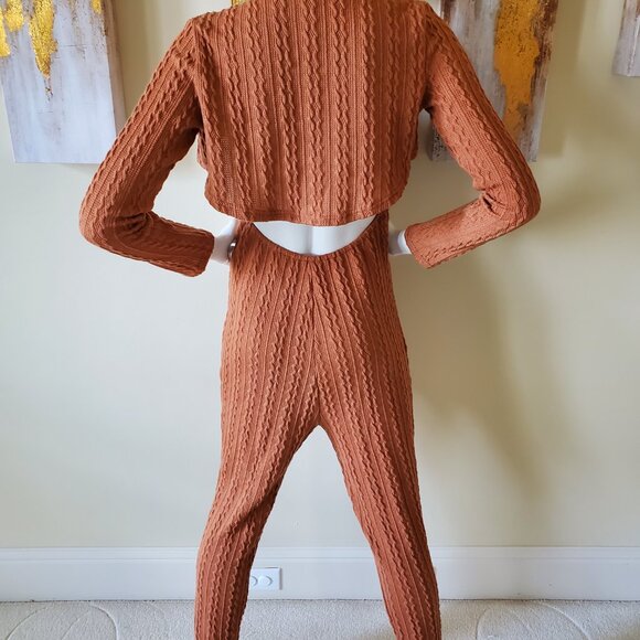 Women's Brown Stretch Knitted Two-Piece Outfit SZ L - Picture 5 of 13